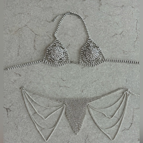 Handmade Crystal Rhinestone Vegas Showgirl Bikini OS